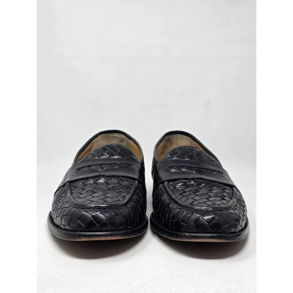 Vintage Johnston & Murphy Men Sz 13 Woven Leather Penny Loafers Crafted Classic